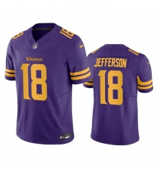 Men Minnesota Vikings 18 Justin Jefferson Purple 2023 F U S E  Color Rush Stitched Jersey