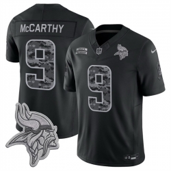 Men Minnesota Vikings  9 J J  McCarthy Black F U S E  2026 Salute to Service Limited Stitched Football Jersey