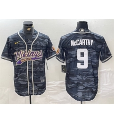 Men Minnesota Vikings 9 J J  McCarthy Grey Camo Cool Base Stitched Baseball Jersey