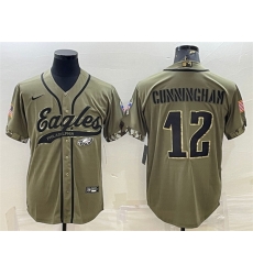 Men Philadelphia Eagles 12 Randall Cunningham Olive 2022 Salute To Service Cool Base Stitched Baseball Jersey