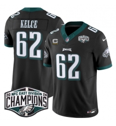 Men Philadelphia Eagles 62 Jason Kelce Black 2024 NFC East Champions With 4 Star C Patch F U S E  Vapor Untouchable Limited Stitched Football Jersey