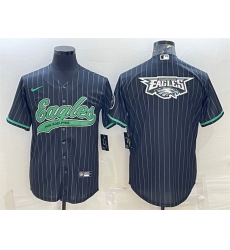 Men Philadelphia Eagles Black Team Big Logo With Patch Cool Base Stitched Baseball Jersey