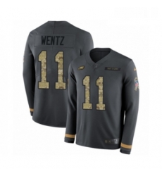 Mens Nike Philadelphia Eagles 11 Carson Wentz Limited Black Salute to Service Therma Long Sleeve NFL Jersey