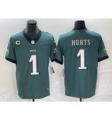 Men's Philadelphia Eagles #1 Jalen Hurts Green C Patch 2023 FUSE Vapor Untouchable Stitched Jersey