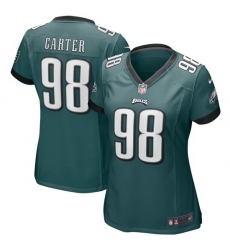 Women Philadelphia Eagles 98 Jalen Carter Green 2023 Draft Stitched Football Jersey