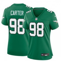 Women Philadelphia Eagles Jalen Carter #98 Green Vapor Limited Stitched NFL Jersey