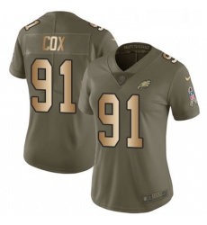 Womens Nike Philadelphia Eagles 91 Fletcher Cox Limited OliveGold 2017 Salute to Service NFL Jersey