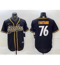 Men Pittsburgh Steelers 76 Troy Fautanu Black With Patch Cool Base Stitched Baseball Jersey