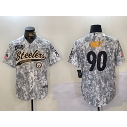 Men Pittsburgh Steelers 90 T J Watt 2024 Arctic Camo Salute To Service Stitched Baseball Jersey 1