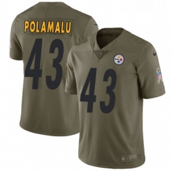 Youth Nike Pittsburgh Steelers 43 Troy Polamalu Limited Olive 2017 Salute to Service NFL Jersey