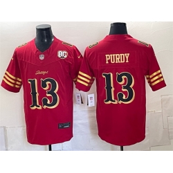 Men San Francisco 49ers  13 Brock Purdy Red Gold 80th Anniversary Patch  Rivalries  2026 F U S E  Vapor Untouchabl Limited Stitched Football Jersey