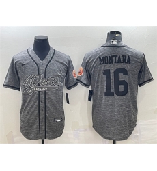 Men San Francisco 49ers 16 Joe Montana Grey With Patch Cool Base Stitched Baseball Jersey