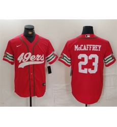 Men San Francisco 49ers 23 Christian McCaffrey Red With Patch Cool Base Stitched Baseball Jersey