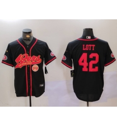 Men San Francisco 49ers 42 Ronnie Lott Black With Patch Cool Base Stitched Baseball Jersey 1