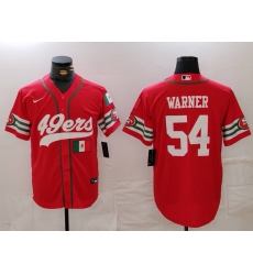 Men San Francisco 49ers 54 Fred Warner Red With Patch Cool Base Stitched Baseball Jersey 1