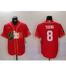 Men San Francisco 49ers 8 Steve Young Red With Patch Cool Base Stitched Baseball Jersey