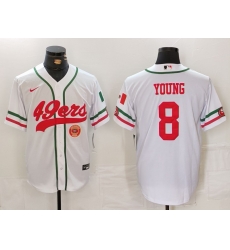 Men San Francisco 49ers 8 Steve Young White With Patch Cool Base Stitched Baseball Jersey 1