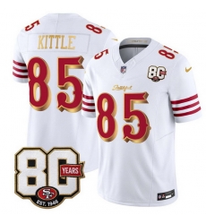 Men San Francisco 49ers 85 George kittle White Gold 80th Anniversary Patch Rivalries 2026 F U S E Vapor Untouchabl Limited Stitched Football Jersey Men San Francisco 49ers 85 George kittle White Gold 80th Anniversary Patch Rivalries 2026 F U S E Vapor Untouchabl Limited Stitched Football Jersey