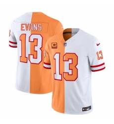 Men Tampa Bay Buccaneers 13 Mike Evans 2023 F U S E  White Gold With 4 Star C Patch Split Throwback Limited Stitched Jersey