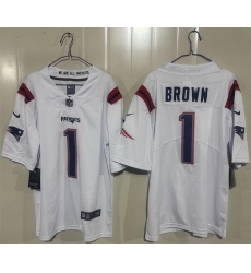 Men New England Patriots 1 A J Brown White 2026 Vapor Limited Stitched Football Jersey Men New England Patriots 1 A J Brown White 2026 Vapor Limited Stitched Football Jersey