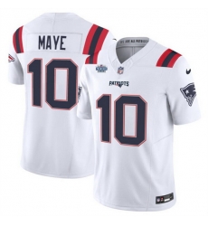 Men New England Patriots 10 Drake Maye White 2024 With Draft Patch F U S E Vapor Limited Stitched Football Jersey