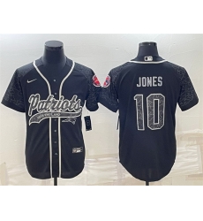 Men New England Patriots 10 Mac Jones Black Reflective With Patch Cool Base Stitched Baseball Jersey