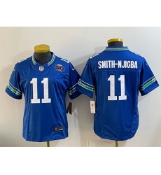 Youth Seattle Seahawks 11 Jaxon Smith Njigba Royal 2025 F U S E 50th Anniversary Patch Throwback Vapor Limited Stitched Football Jersey Youth Seattle Seahawks 11 Jaxon Smith Njigba Royal 2025 F U S E 50th Anniversary Patch Throwback Vapor Limited Stitched Football Jersey