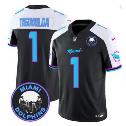 Men Miami Dolphins 1 Tua Tagovailoa Black F U S E   27Miami Vice 27 Vapor Limited Stitched Football Jersey