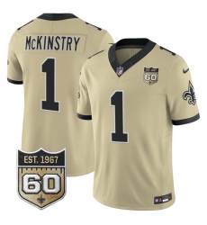 Men New Orleans Saints 1 Kool Aid McKinstry Gold 2026 F U S E 60th Anniversary Patch Vapor Limited Football Stitched Jersey Men New Orleans Saints 1 Kool Aid McKinstry Gold 2026 F U S E 60th Anniversary Patch Vapor Limited Football Stitched Jersey