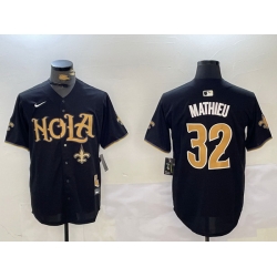 Men New Orleans Saints 32 Tyrann Mathieu Black Cool Base Stitched Baseball Jersey 2