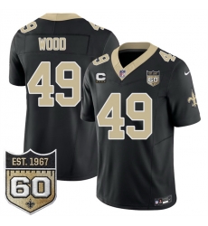 Men New Orleans Saints 49 Zach Wood Black 2026 F U S E With 4 Star C Patch And 60th Anniversary Patch Vapor Limited Football Stitched Jersey Men New Orleans Saints 49 Zach Wood Black 2026 F U S E With 4 Star C Patch And 60th Anniversary Patch Vapor Limited Football Stitched Jersey