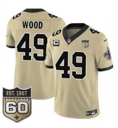 Men New Orleans Saints 49 Zach Wood Gold 2026 F U S E With 4 Star C Patch And 60th Anniversary Patch Vapor Limited Football Stitched Jersey Men New Orleans Saints 49 Zach Wood Gold 2026 F U S E With 4 Star C Patch And 60th Anniversary Patch Vapor Limited Football Stitched Jersey