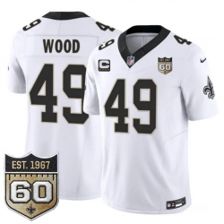 Men New Orleans Saints  49 Zach Wood White 2026 F U S E With 4 Star C Patch And 60th Anniversary Patch Vapor Limited Football Stitched Jersey