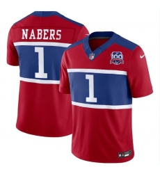 Men New York Giants 1 Malik Nabers Red 2024 F U S E  Alternate 100TH Season Patch Vapor Untouchable Limited Stitched Jersey