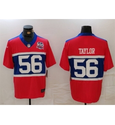 Men New York Giants 56 Lawrence Taylor Century Red 100TH Season Commemorative Patch Limited Stitched Football Jersey