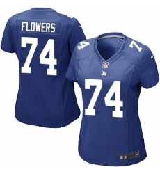 Nike Giants #74 Ereck Flowers Royal Blue Team Color Women's Stitched NFL Elite Jersey