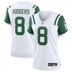 Women New York Jets 8 Aaron Rodgers White Classic Alternate Stitched Jersey