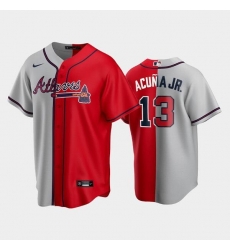 Men Atlanta Braves 13 Ronald Acuna Jr  Gray Red Split Cool Base Stitched Baseball Jersey