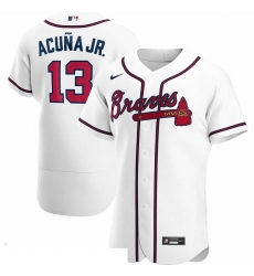 Men Atlanta Braves 13 Ronald Acuna Jr  Men Nike White Home 2020 Flex Base Player MLB Jersey