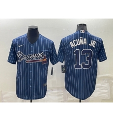 Men Atlanta Braves 13 Ronald Acuna Jr  Navy Cool Base Stitched Baseball Jersey