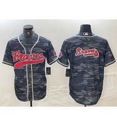 Men Atlanta Braves Gray Camo Team Big Logo Cool Base With Patch Stitched Baseball Jersey 2