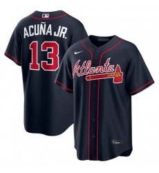Men Atlanta Braves13  Ronald Acuna Jr Nike Navy Alternate Replica Jerseys