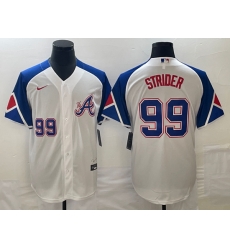 Men's Atlanta Braves #99 Spencer Strider Number White 2023 City Connect Cool Base Stitched Jersey1