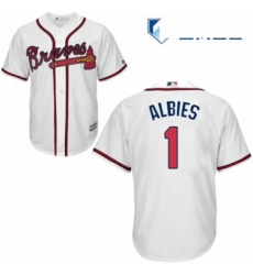 Mens Majestic Atlanta Braves 1 Ozzie Albies Replica White Home Cool Base MLB Jersey 