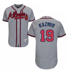 Mens Majestic Atlanta Braves 19 Scott Kazmir Grey Road Flex Base Authentic Collection MLB Jersey