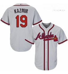 Mens Majestic Atlanta Braves 19 Scott Kazmir Replica Grey Road Cool Base MLB Jersey 