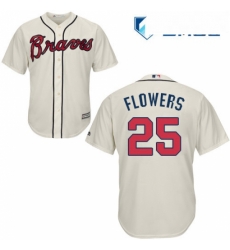 Mens Majestic Atlanta Braves 25 Tyler Flowers Replica Cream Alternate 2 Cool Base MLB Jersey