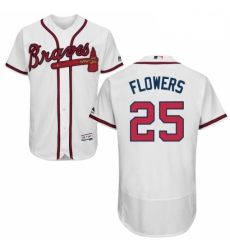 Mens Majestic Atlanta Braves 25 Tyler Flowers White Home Flex Base Authentic Collection MLB Jersey