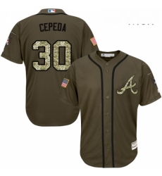 Mens Majestic Atlanta Braves 30 Orlando Cepeda Replica Blue Salute to Service MLB Jersey