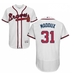 Mens Majestic Atlanta Braves 31 Greg Maddux White Home Flex Base Authentic Collection MLB Jersey